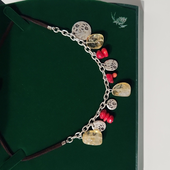Big Sky Silver Tracks Charm Bear Prints Necklace Red Coral Citrine Rare! New!! - Picture 2 of 11